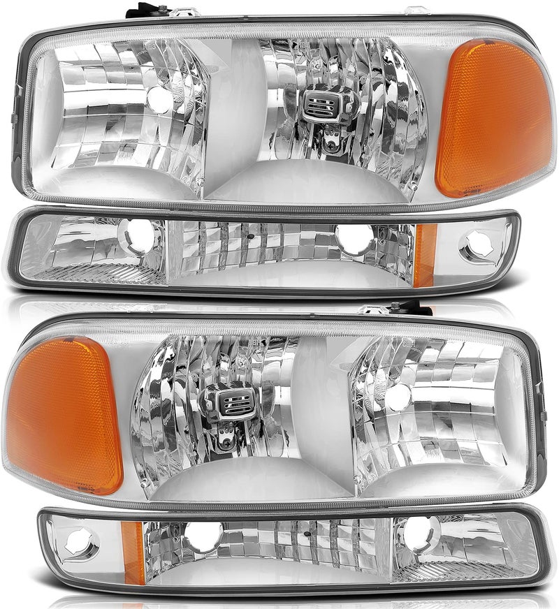 LBRST Headlight Assembly for GMC Sierra 1500 19992006 for GMC Sierra 1500 Classic 2007 Chrome Housing Amber Reflector Clear lens Driver and Passenger Side Headlamp