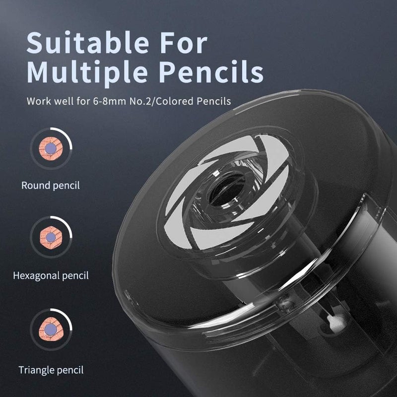 Zmol Battery Powered Electric Pencil Sharpener,Small Battery Operated Colored Pencil Sharpeners Portable for Kids,Fast Sharpen, Suitable for No.2/Colored (6-8mm), School/Classroom/Office/Home Black - Image 4