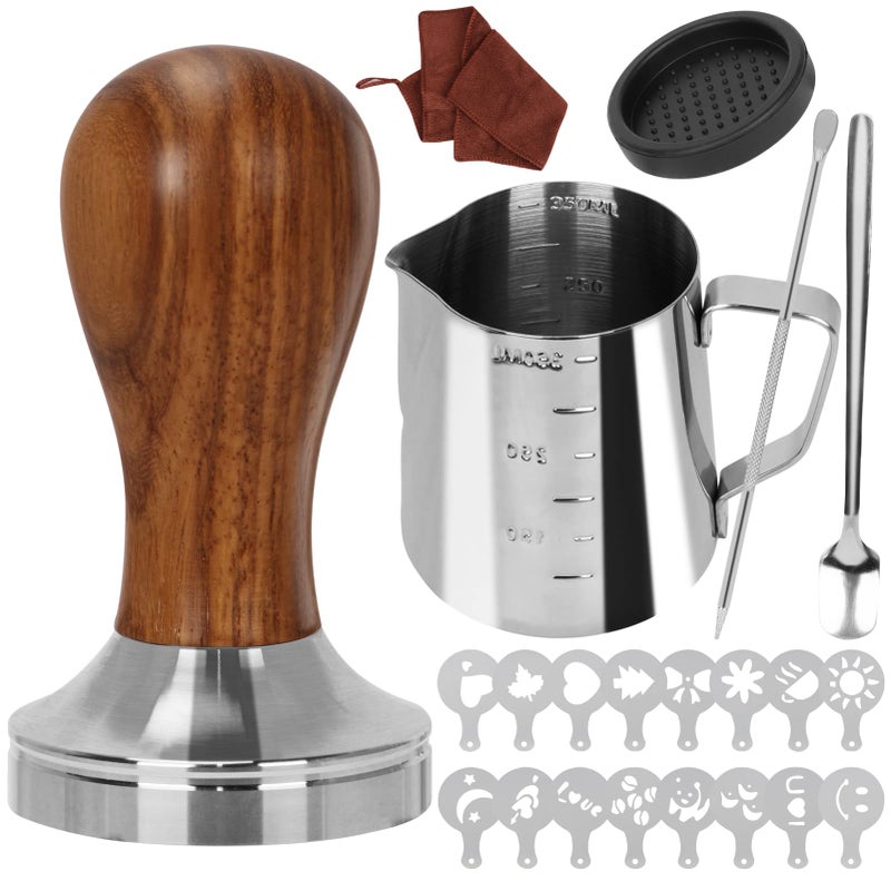 YStep 22 PCS Coffee Tamper Set Espresso Accessories Kit Barista Kit with Espresso Tamper 51mm Frothing Pitcher Tamper Mat Latte Art Pen Coffee Stirrer Sandalwood Tamper for Espresso Machine