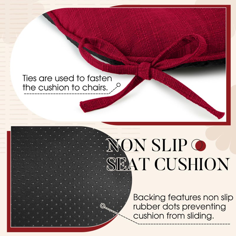 Basic Beyond Chair Cushions for Dining Chairs 4 Pack, Chair Cushion with Ties and Non Slip Backing, 15.5 x 15.5 inches Tufted Chair Pads for Dining Chairs(Red) - Image 4