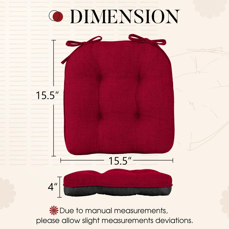 Basic Beyond Chair Cushions for Dining Chairs 4 Pack, Chair Cushion with Ties and Non Slip Backing, 15.5 x 15.5 inches Tufted Chair Pads for Dining Chairs(Red) - Image 2