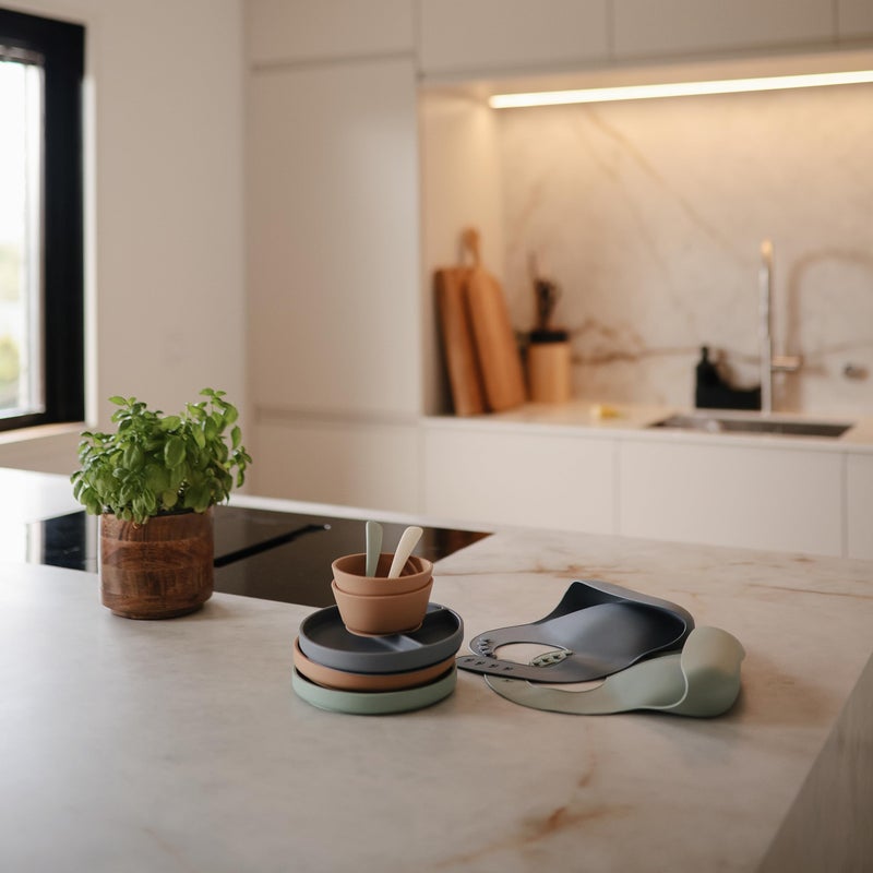 mushie Silicone Baby Bib | Adjustable Fit Waterproof Bibs (Silver Sage) - Image 5