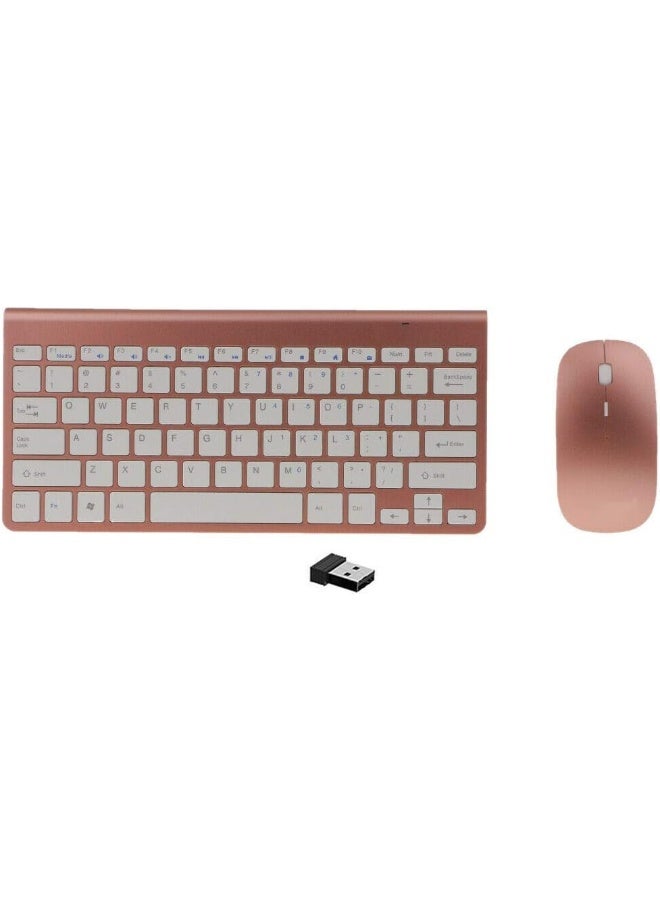 Rubik Wireless Keyboard And Mouse Combo, Ultra Thin Portable 2.4GHz Keyboard with Whisper Quiet Design For Laptop Mac Tablet Desktop PC Computer Windows XP/Vista / 7/8 / 10 - Rose Gold - Image 1
