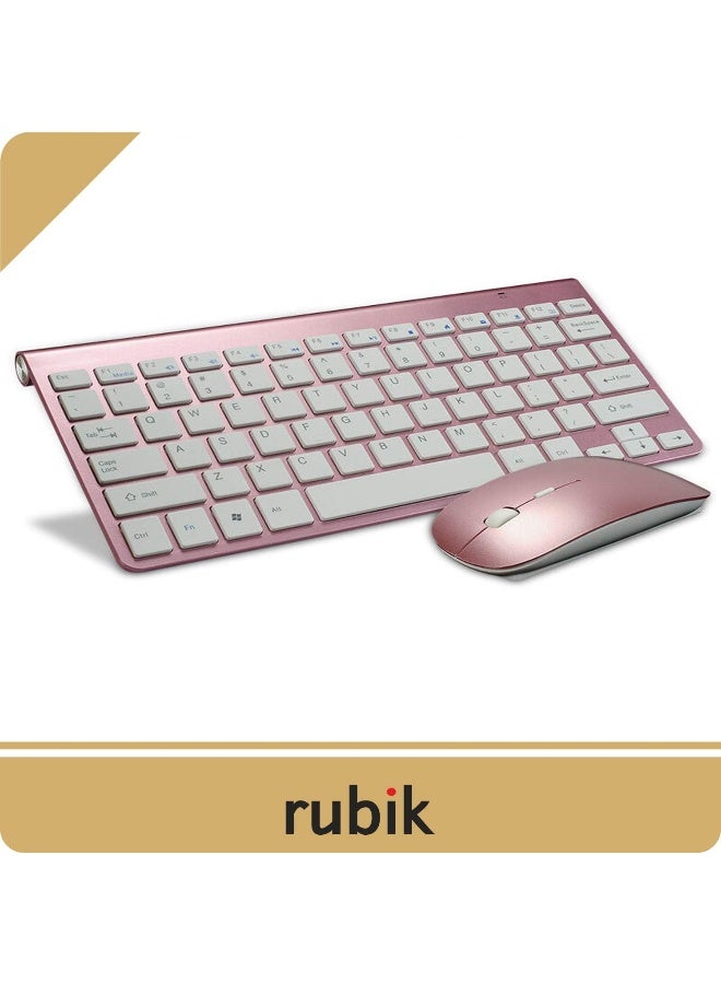 Rubik Wireless Keyboard And Mouse Combo, Ultra Thin Portable 2.4GHz Keyboard with Whisper Quiet Design For Laptop Mac Tablet Desktop PC Computer Windows XP/Vista / 7/8 / 10 - Rose Gold - Image 3