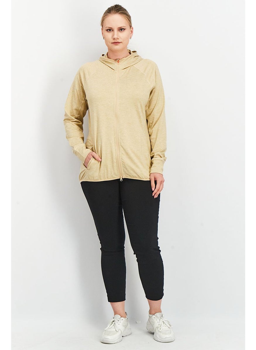 Tchibo Women Sportwear Fit Hooded Training Sweatshirt, Tan Heather  - Image 3