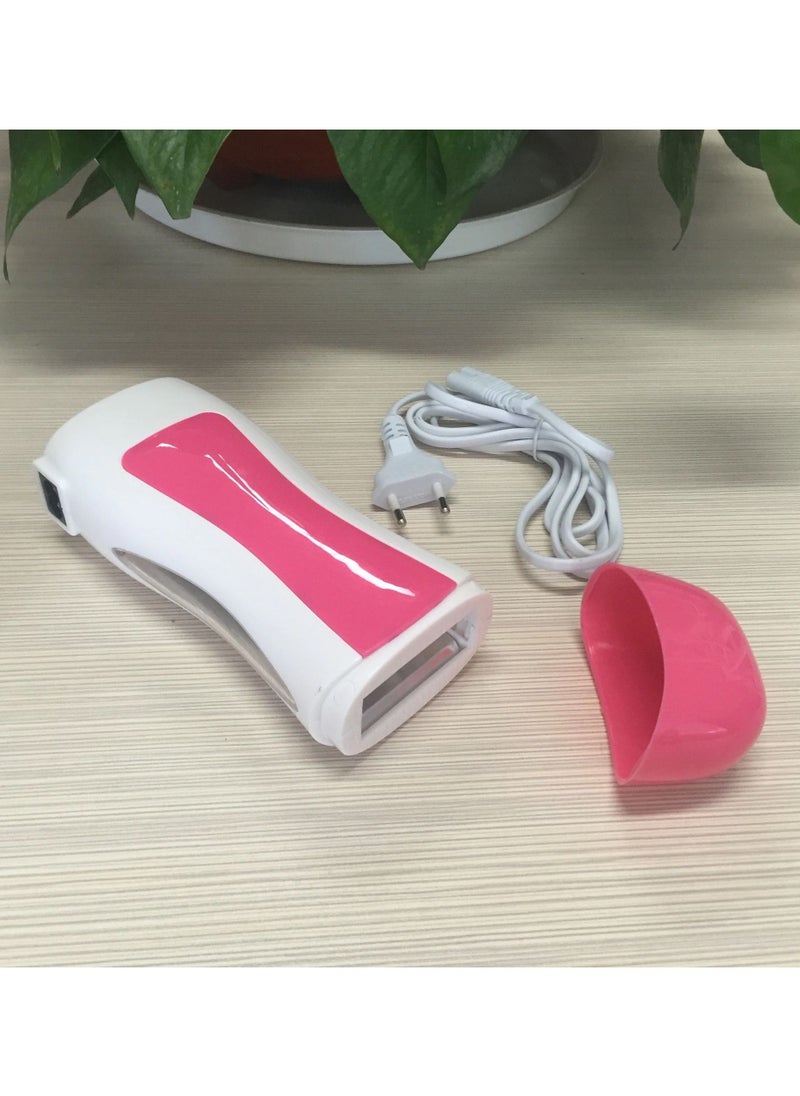 DubaiGallery - 3 in 1 Roller Waxing Kit Depilatory Wax Warmer Strips for Hair Removal with Epilator Heater Cartridge Paper Waxing Set Pink - Image 1