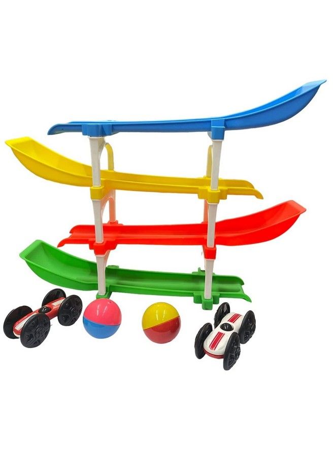 Goyal's Rolling & Flipping Race Car Track Toy For Toddler Vehicle Set With 2 Racer Cars + 2 Rattle Balls Fine Motor Skill Montessori Building Learning Toys - Image 5