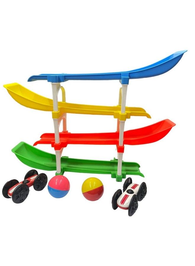 Goyal's Rolling & Flipping Race Car Track Toy For Toddler Vehicle Set With 2 Racer Cars + 2 Rattle Balls Fine Motor Skill Montessori Building Learning Toys - Image 2