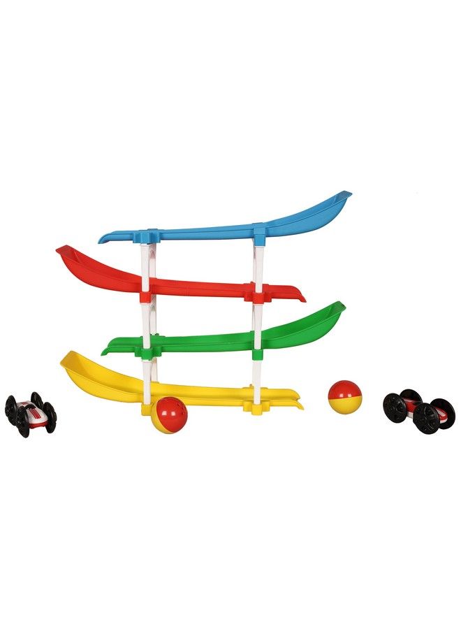 Goyal's Rolling & Flipping Race Car Track Toy For Toddler Vehicle Set With 2 Racer Cars + 2 Rattle Balls Fine Motor Skill Montessori Building Learning Toys - Image 4