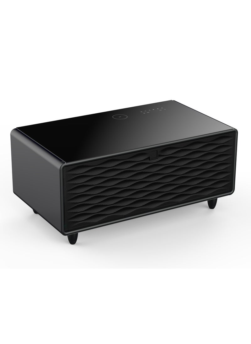 Fridge Coffee Table 93L with HiFi Speaker / Glass Top /Touch Panel / Bluetooth/ USB & Type-C & Wireless Charging / Dual Compartment Fridge - Black