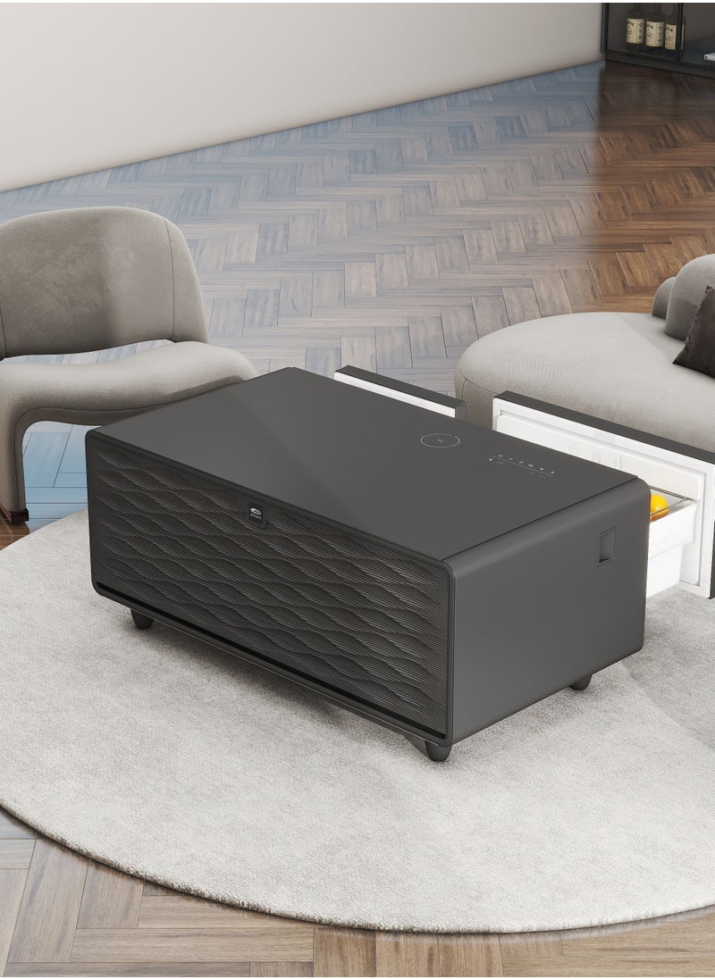 Fridge Coffee Table 93L with HiFi Speaker / Glass Top /Touch Panel / Bluetooth/ USB & Type-C & Wireless Charging / Dual Compartment Fridge - Black