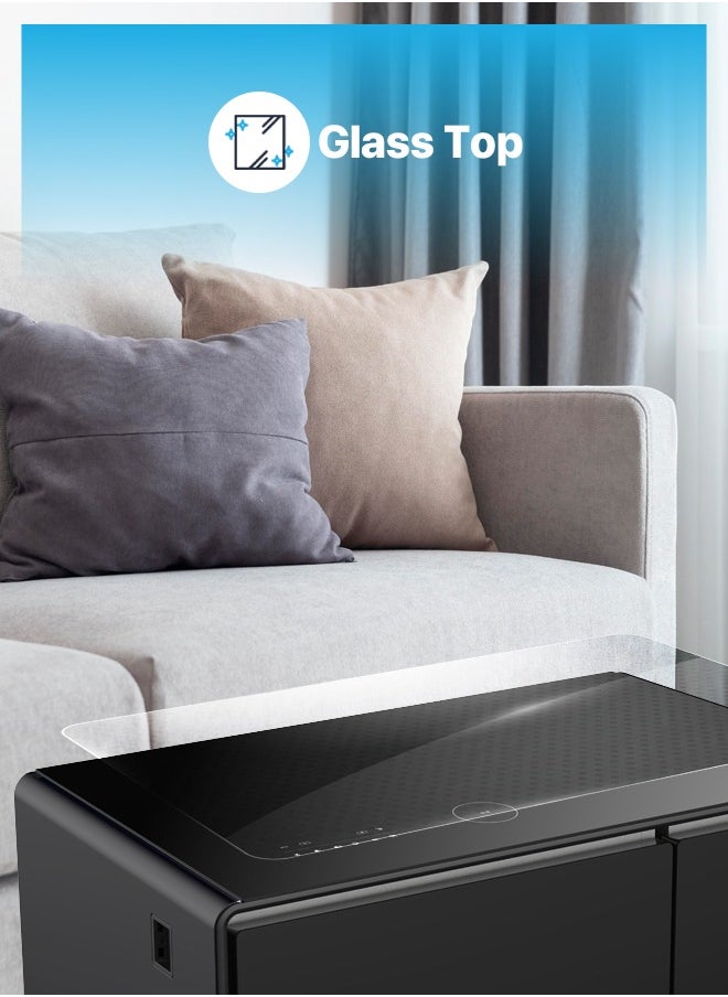 Powerology Fridge Coffee Table 93L with HiFi Speaker / Glass Top /Touch Panel / Bluetooth/ USB & Type-C & Wireless Charging / Dual Compartment Fridge - Black  - Image 5