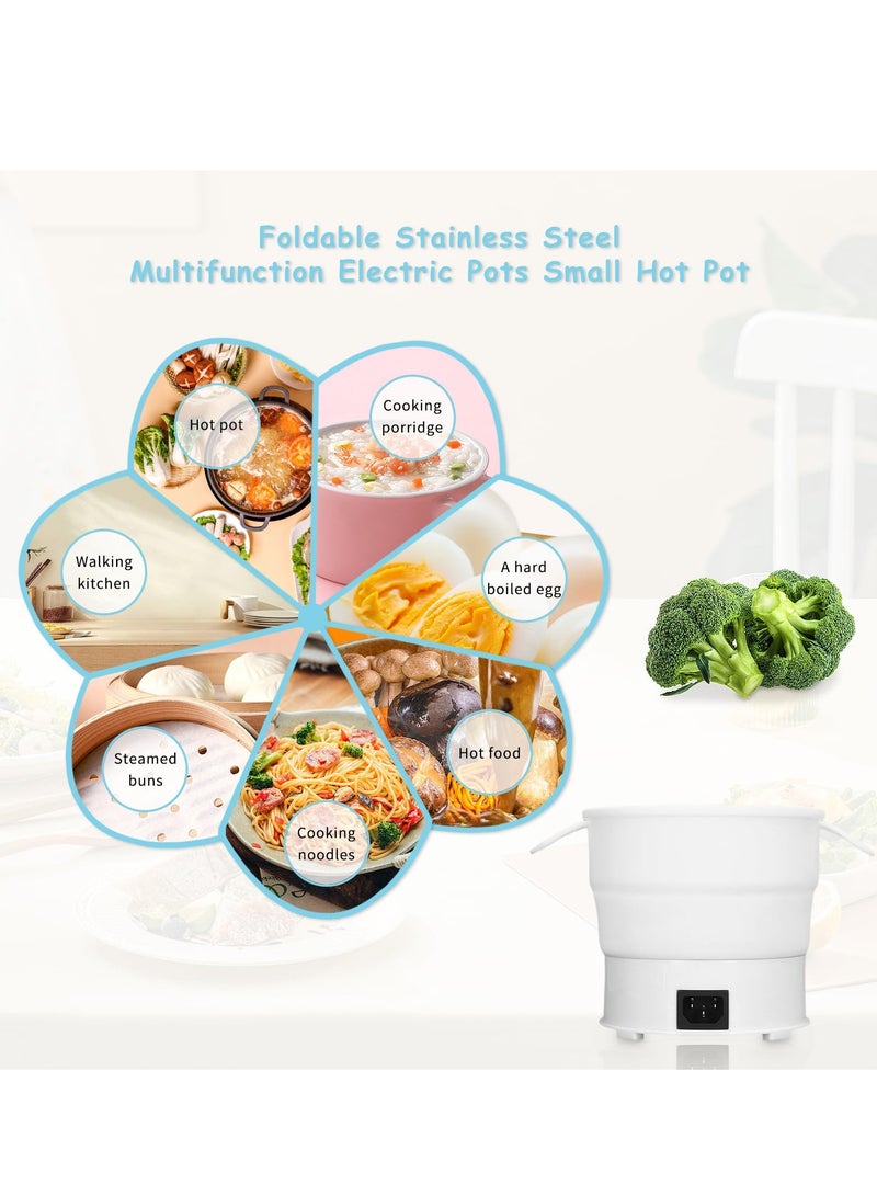 سيوسي Electric Hot Pot Cooker Foldable Stainless Steel Electric Hot Pot Cooker 220V Level 2 Firepower Power Outage Protection 1.2L Multifunction Portable Pot for for Home Dormitory Office Travel - Image 4