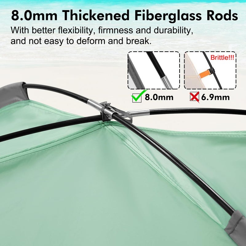 WhiteFang Beach Tent Anti-UV Portable Sun Shade Shelter for 3 Person, Extendable Floor with 3 Ventilating Mesh Windows Plus Carrying Bag, Stakes and Guy Lines (Mint Green) - Image 2