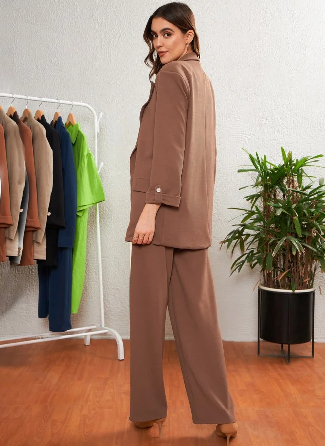 ساسافراس Brown Blazer With Trouser Co-Ords For Women