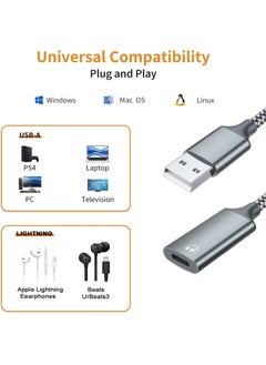 KASTWAVE USB A to Lightning Audio Adapter Cable USB 3.0 Male to Lightning Female HiFi Audio Headphones Converter Fit MacBook Computer PC Headphone, Earbuds Mic Nylon Braided  - Image 5