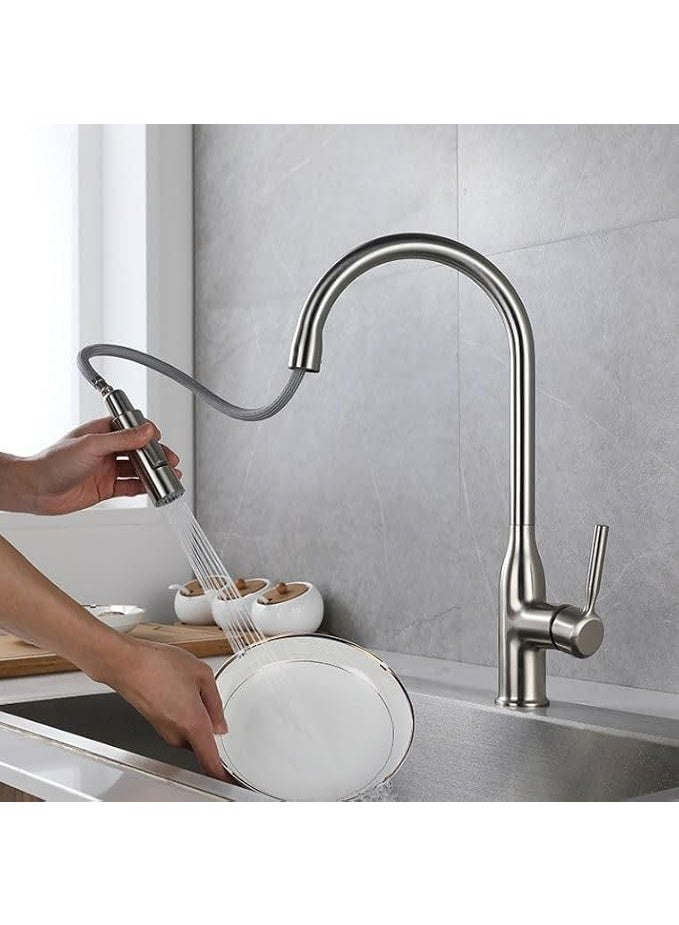 CM R1048S Pull-Out Kitchen Faucet – Brushed Nickel Finish with Dual Spray Modes & Modern Design - Image 3