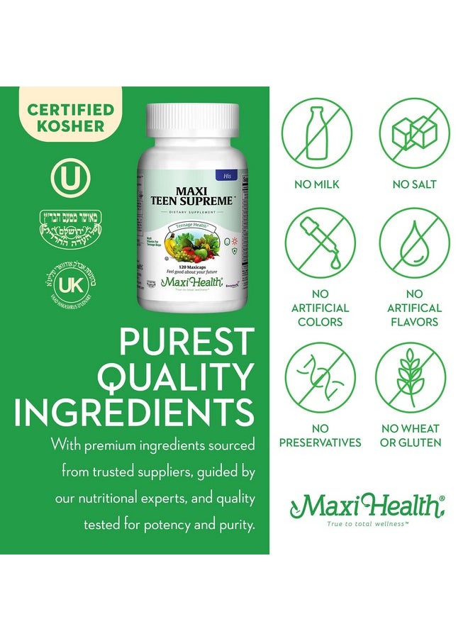 Maxi Health Teen Supreme His Vitamins For Teen Boys 120 Teen Multivitamin For Young Men Ages 12 17 Daily Teen Vitamins For Height Growth Nutrition Energy Antioxidants  Teen Boy Needs  - Image 5