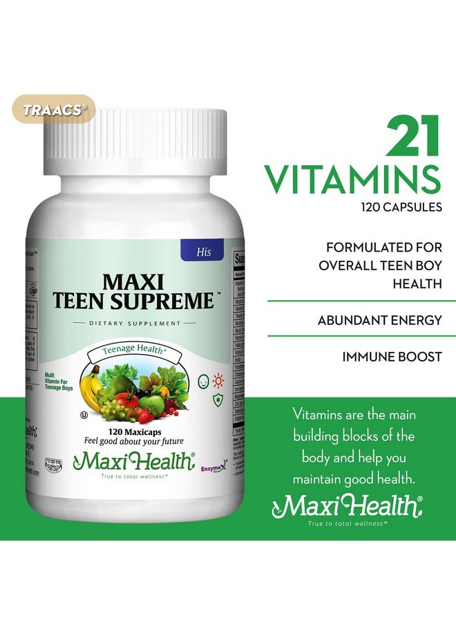 Maxi Health Teen Supreme His Vitamins For Teen Boys 120 Teen Multivitamin For Young Men Ages 12 17 Daily Teen Vitamins For Height Growth Nutrition Energy Antioxidants  Teen Boy Needs  - Image 3