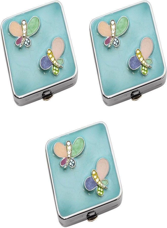 Stephanie Imports Set of 3 Double Sided Magnifying Compact Slim Mirrors (Sky Blue & Rhinestone Butterfly, Square) - Image 1