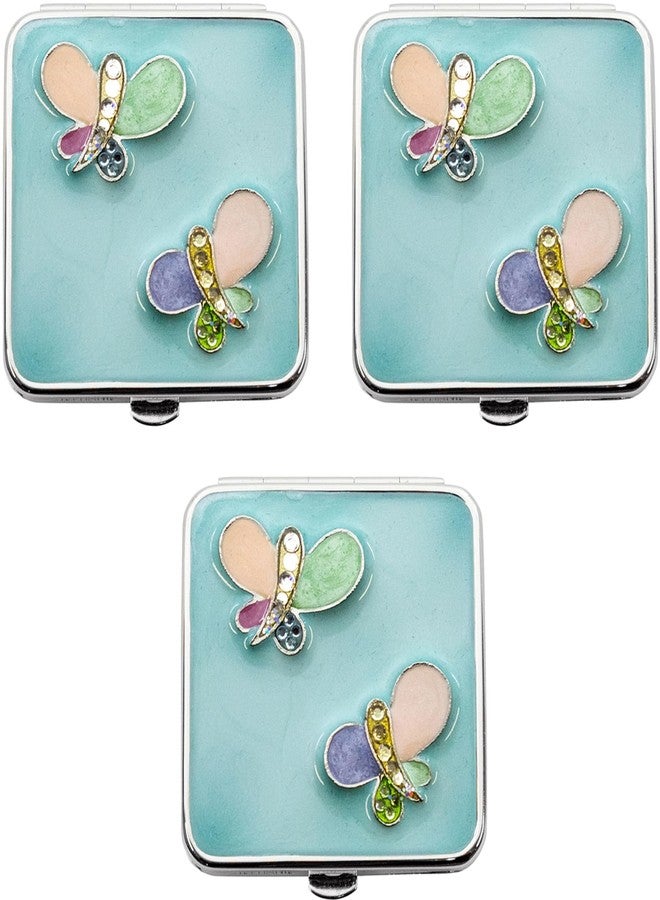 Stephanie Imports Set of 3 Double Sided Magnifying Compact Slim Mirrors (Sky Blue & Rhinestone Butterfly, Square) - Image 3