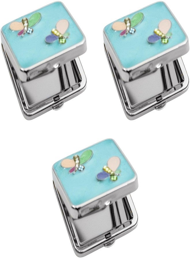 Stephanie Imports Set of 3 Double Sided Magnifying Compact Slim Mirrors (Sky Blue & Rhinestone Butterfly, Square) - Image 4