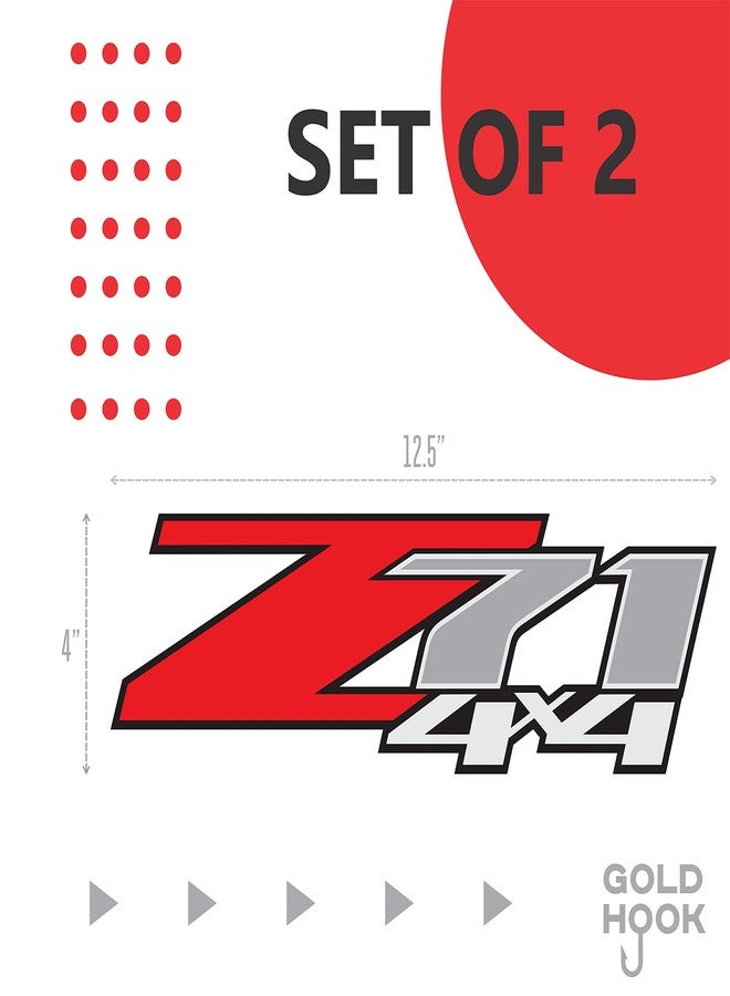 GOLD HOOK Z71 4x4 Decals Compatible with Chevy Silverado - F (2007-2013) Bed Side 1500 2500 HD, Set of 2, Peel and Stick (Multicolor) - Image 2