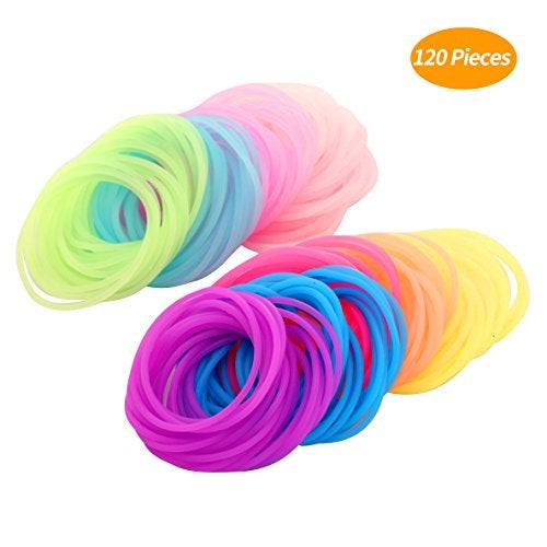 Senkary 120 Pieces Silicone Jelly Bracelets Glow Neon 80s Rubber Bracelets Gel Gummy Elastic Hair Ties for Adults, Women, Kids, Girl (10 Colors) - Image 3