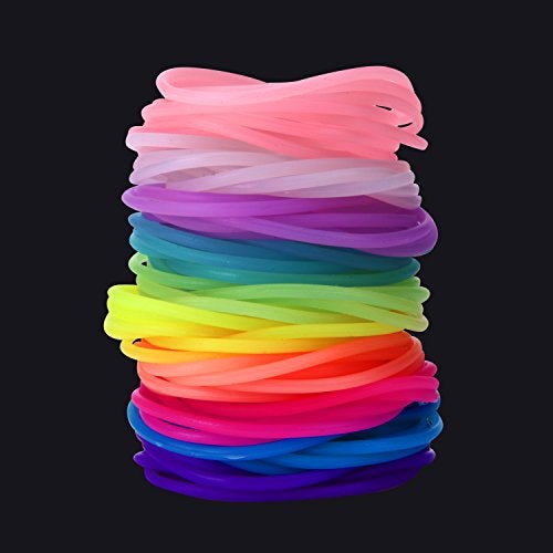 Senkary 120 Pieces Silicone Jelly Bracelets Glow Neon 80s Rubber Bracelets Gel Gummy Elastic Hair Ties for Adults, Women, Kids, Girl (10 Colors) - Image 4