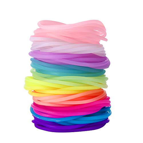 Senkary 120 Pieces Silicone Jelly Bracelets Glow Neon 80s Rubber Bracelets Gel Gummy Elastic Hair Ties for Adults, Women, Kids, Girl (10 Colors) - Image 1