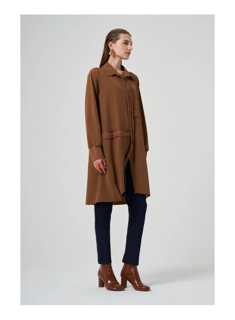 MissWhence  Long Tunic with Eyelet Detail - Tan for Women | Best Price UAE