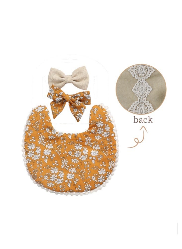 Bambimici - Bambimici -Angelica Baby Bib  and Headband - Floral Mustard Yellow - Image 1