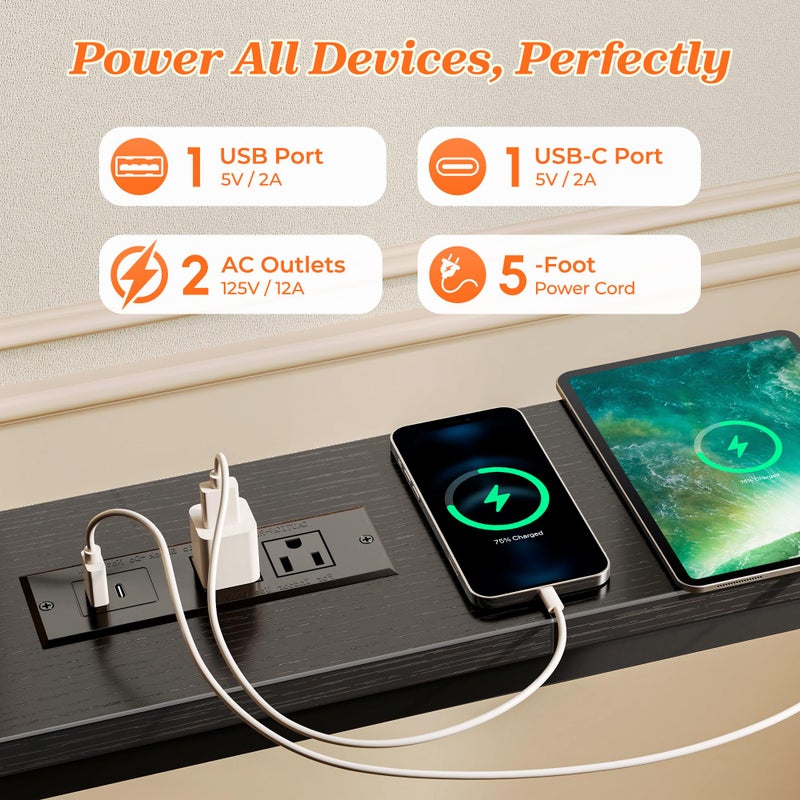 SUPERJARE طاولة صوفا SUPERJARE بطول 79 بوصة مع 2 مخرج طاقة ومنافذ USB-C، طاولة كونسول ضيقة بطول 5.9 بوصة مع تخزين، طاولة مدخل طويلة خلف الصوفا، للأماكن الصغيرة، غرفة المعيشة، سوداء - Image 4