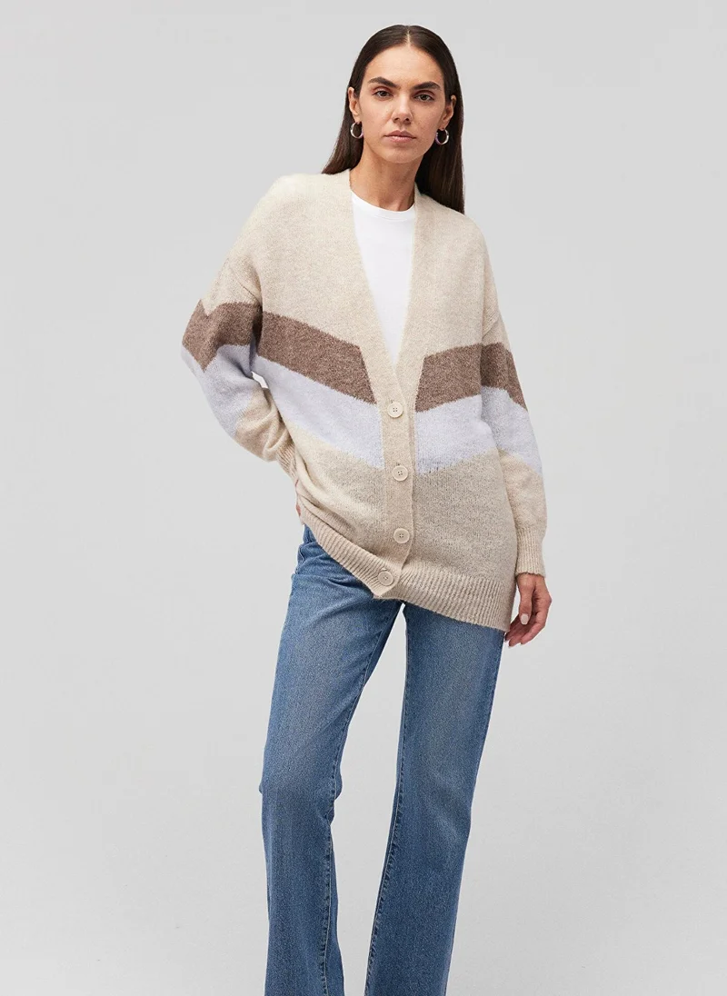 MAVI BUTTONED CARDIGAN Taupe Grey Stripe
