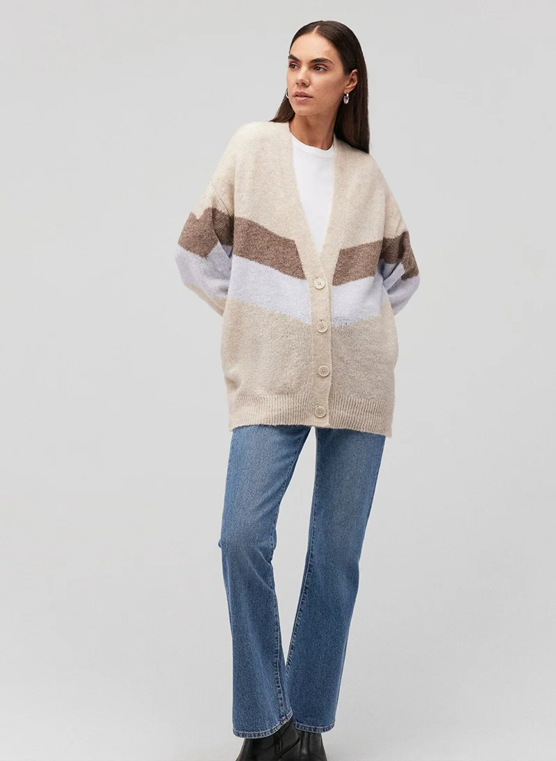 MAVI BUTTONED CARDIGAN Taupe Grey Stripe