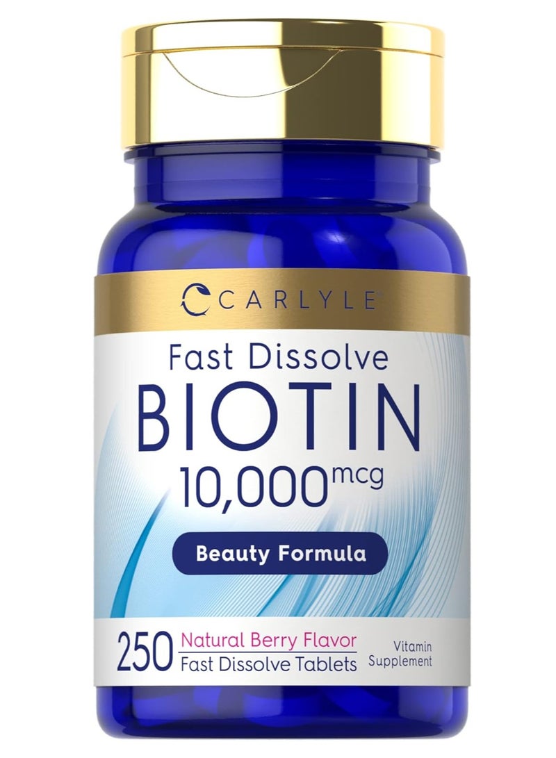 كارلايل بيوتين 10000 ميكروغرام | 250 قرص سريع الذوبان | أقصى قوة | مكمل نباتي، خالٍ من الكائنات المعدلة وراثيًا، خالي من الغلوتين