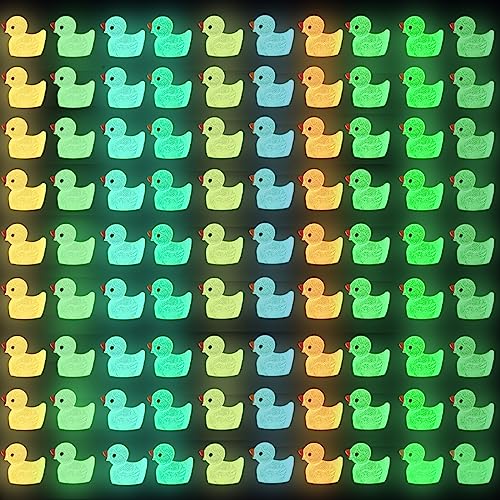 DULEFUN 200pcs Luminous Mini Resin Duck 10 Colors Little Small Ducks Glow in The Dark Duck Figures for Dollhouse Aquarium Decor Micro Fairy Garden Landscape Hide and Seek Prank Toys - Image 1