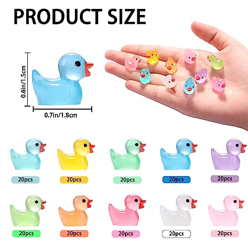 DULEFUN 200pcs Luminous Mini Resin Duck 10 Colors Little Small Ducks Glow in The Dark Duck Figures for Dollhouse Aquarium Decor Micro Fairy Garden Landscape Hide and Seek Prank Toys - Image 2