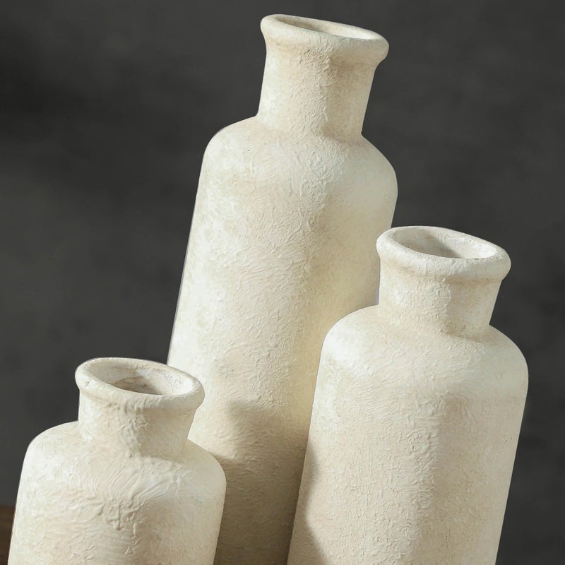 ooit Ceramic Vases Set of 3, Whitewashed Neutral Flower Vases Home Decor, Pottery Rustic Farmhouse Decorative Vases Modern Decor for Table Mantel Entryway Bookshelf Living Room Kitchen Bedroom - Image 4