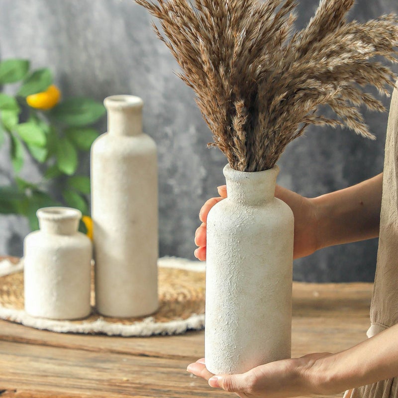 ooit Ceramic Vases Set of 3, Whitewashed Neutral Flower Vases Home Decor, Pottery Rustic Farmhouse Decorative Vases Modern Decor for Table Mantel Entryway Bookshelf Living Room Kitchen Bedroom - Image 3