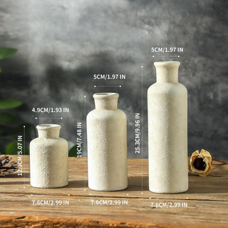 ooit Ceramic Vases Set of 3, Whitewashed Neutral Flower Vases Home Decor, Pottery Rustic Farmhouse Decorative Vases Modern Decor for Table Mantel Entryway Bookshelf Living Room Kitchen Bedroom - Image 2