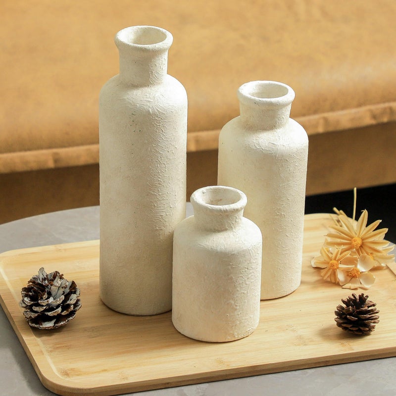 ooit Ceramic Vases Set of 3, Whitewashed Neutral Flower Vases Home Decor, Pottery Rustic Farmhouse Decorative Vases Modern Decor for Table Mantel Entryway Bookshelf Living Room Kitchen Bedroom - Image 5