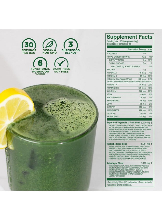 Laird Superfood Laird Superfood Prebiotic Daily Greens Powder - Essential Vitamins & Minerals - Prebiotic Fiber, Adaptogen and Fruits & Vegetables - Supports Gut Health - Non-GMO, Vegan - 14.8 oz Bag, Pack of 1  - Image 3
