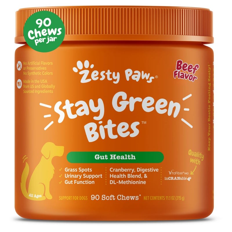 Zesty Paws Stay Green Bites for Dogs - Grass Burn Soft Chews for Lawn Spots Caused by Dog Urine - with Cranberry for Urinary Tract & Bladder - Beef - 90 Count - Image 1