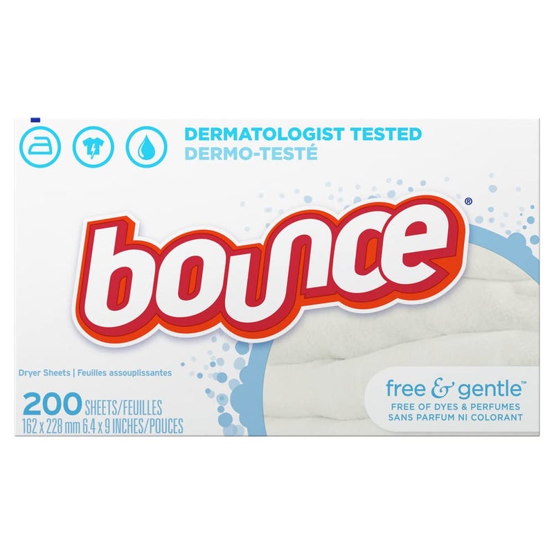 Bounce Fabric Softener Dryer Sheets, Free & Gentle, 200 Count - Packaging May Vary - Image 1