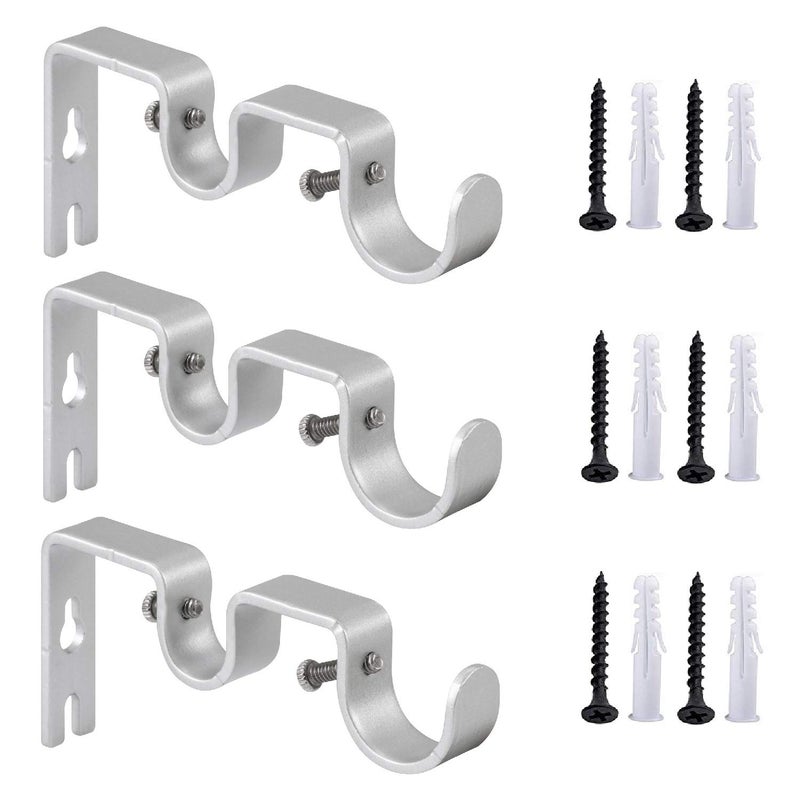 Anndason Heavy Duty Curtain Rod Brackets  Double Rod Holders 1 and 58 Inch Set of 3 Silver