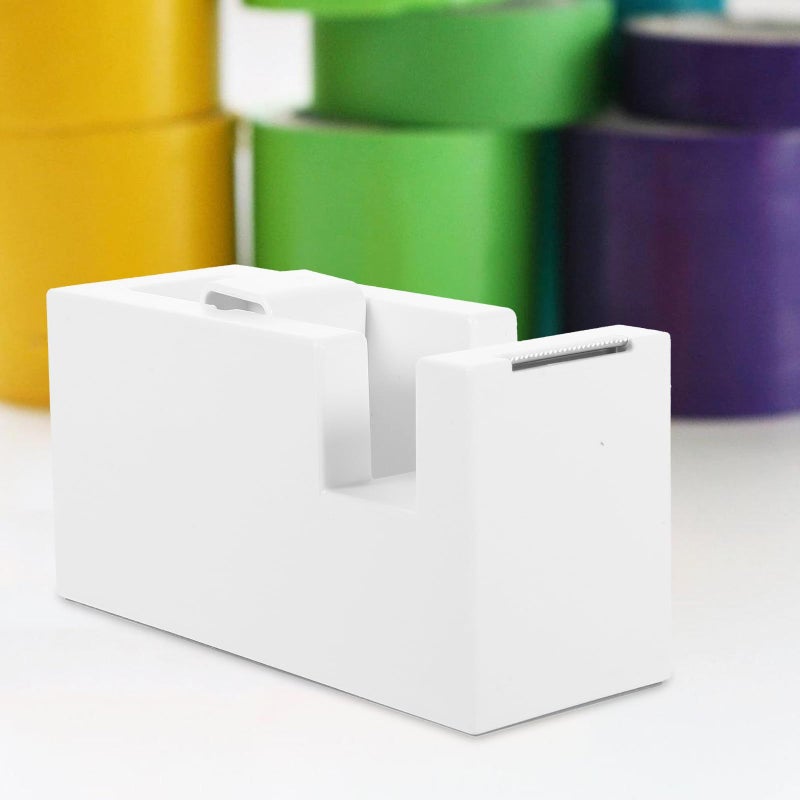 Small White Office Tape Dispenser Holder Desktop Cutter For Supplies - Image 5