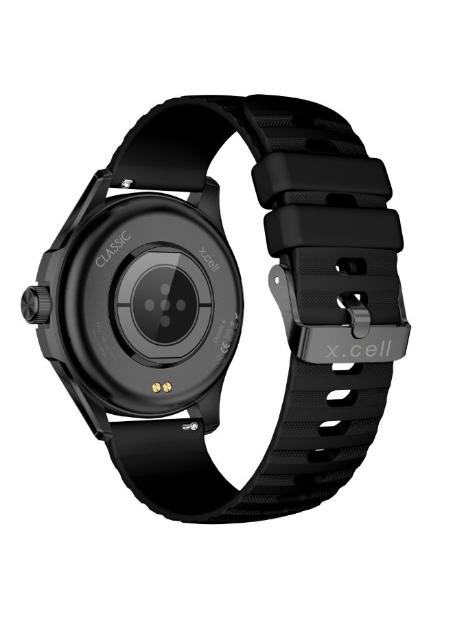 Xcell Xcell Classic6 Smartwatch, 1.43" AMOLED Display, Bluetooth Calling, 2 Premium Straps, Heart-Rate/BP/SpO₂, Multi Language, IP68, 7-Day Battery, iOS/Android Compatible- Black Frame with Black Strap  - Image 3