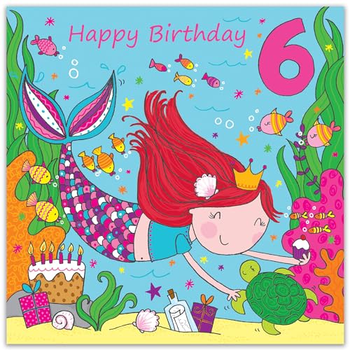 Twizler Mermaid 6th Birthday Card Girl's Birthday Card - Age 6 Greeting Card for Daughter, Granddaughter, Sister etc. - Image 2