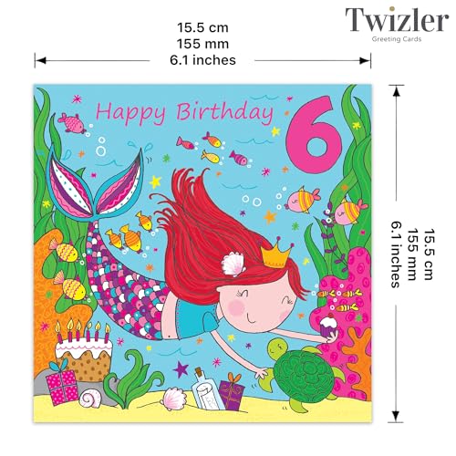 Twizler Mermaid 6th Birthday Card Girl's Birthday Card - Age 6 Greeting Card for Daughter, Granddaughter, Sister etc. - Image 3